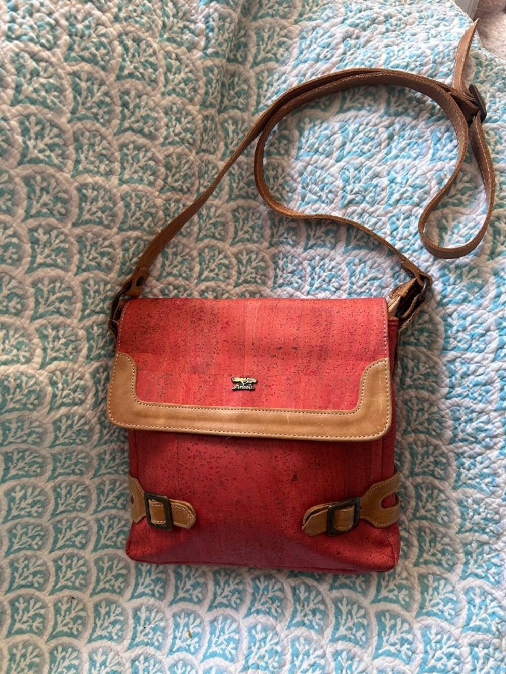 CorkLife Portugal Coral Cork Crossbody Bag | Vegan Cork Leather | Adjustable Str